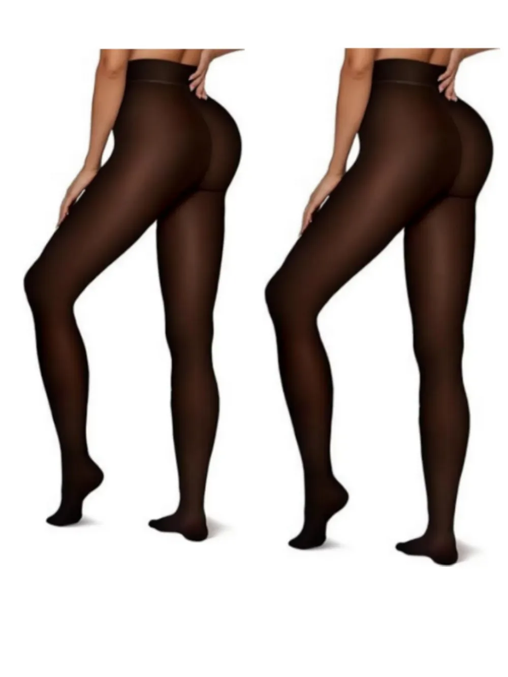 2PCS Women Fleece Lined Tights Sheer Warm Pantyhose Fake Translucent Winter Tight S M L