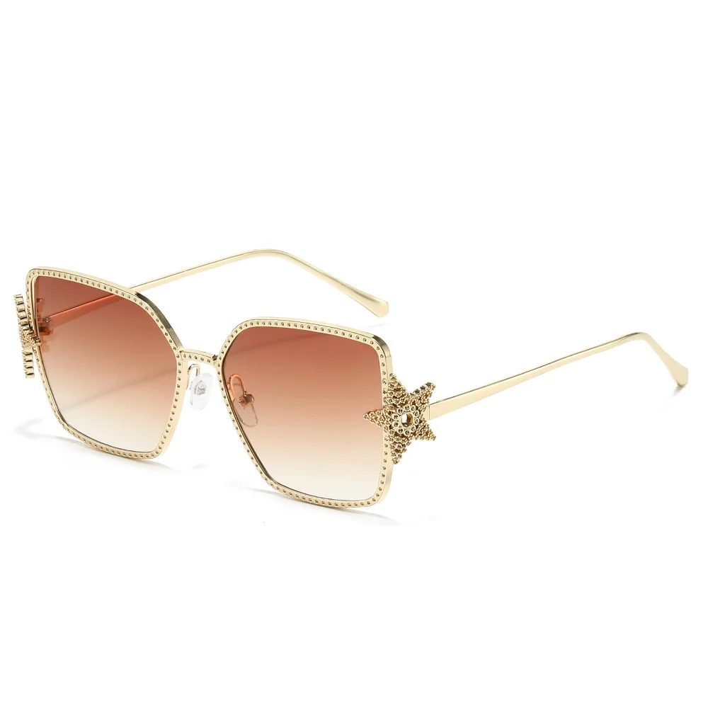 2025 New Luxury Oversized Square Women Sunglasses Brand Five Pointed Star Diamond Design Trendy Outdoor Men Sun Glasses UV400
