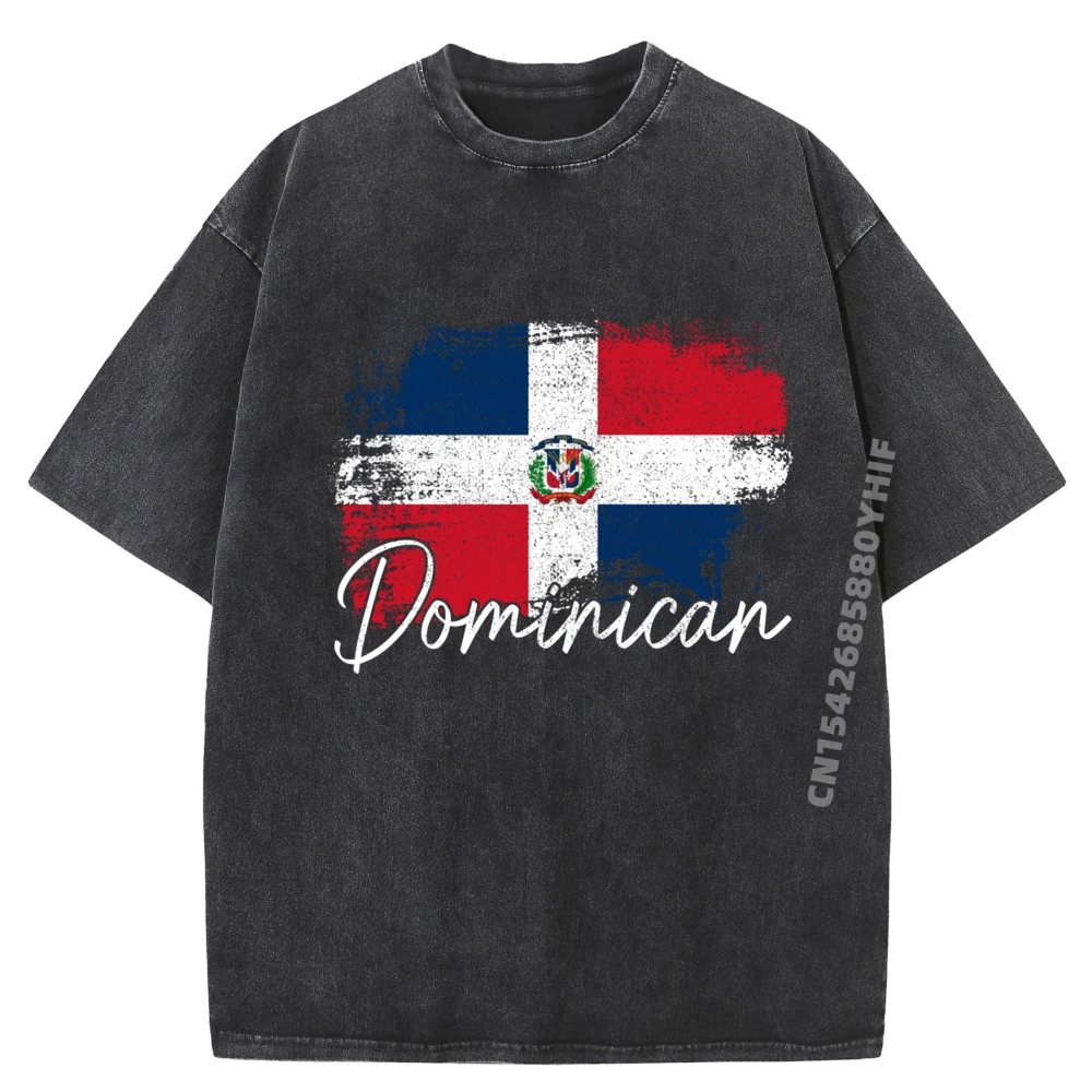 

Dominican Republic Vintage Flag Dominican Pride Roots Funny T Shirts Men Original Washed T-shirts Valentines Day