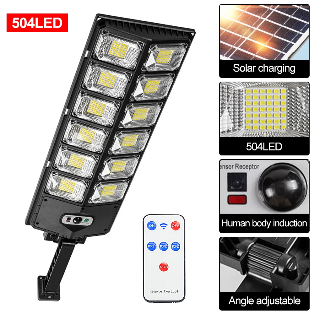 Super Bright 504LED 12000LM 9000mAh Solar Wall Light IP65 Waterproof Street Lamp PIR Motion Sensor Garden Remote Flood Light