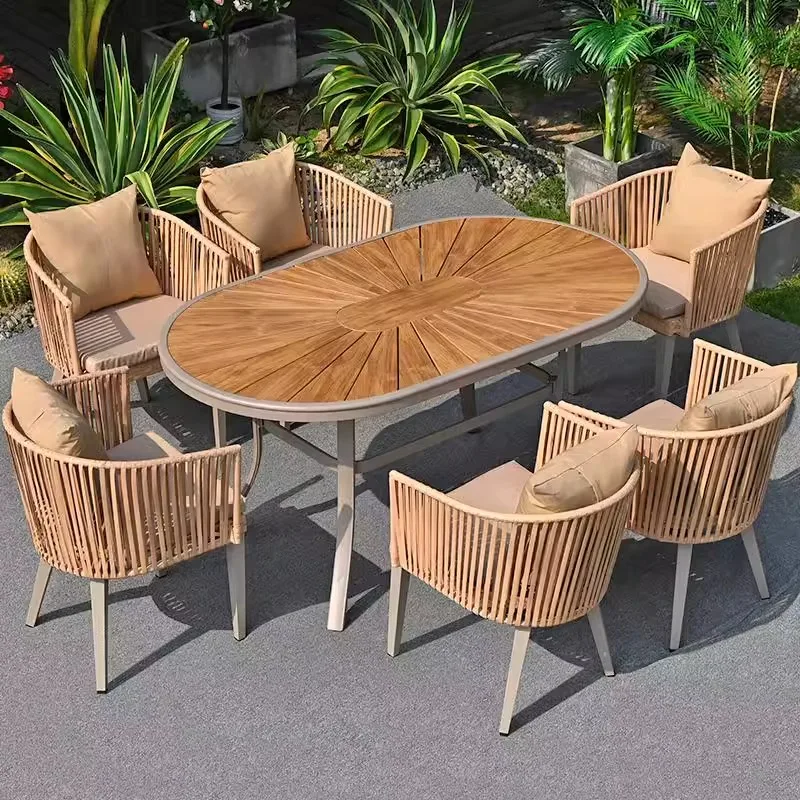 

Table and chair outdoor leisure plastic wood dining table and chair combination open-air balcony yard