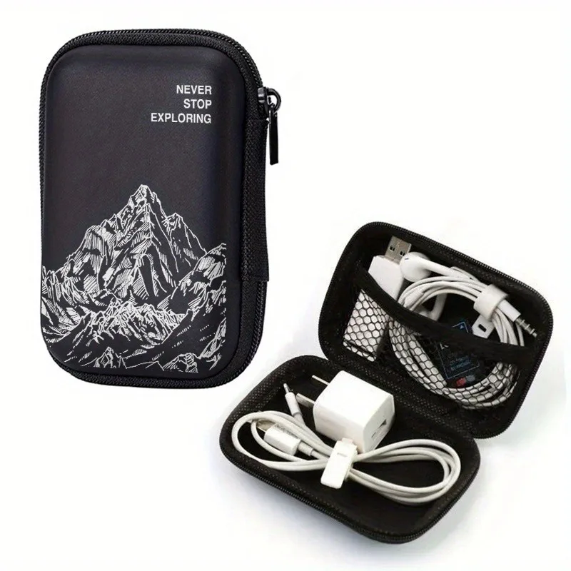 Mountain Explore Slogan Print Shockproof Electronics Case Portable Travel Zipper Bag for Earphone Charger Data Cable Hard Drive