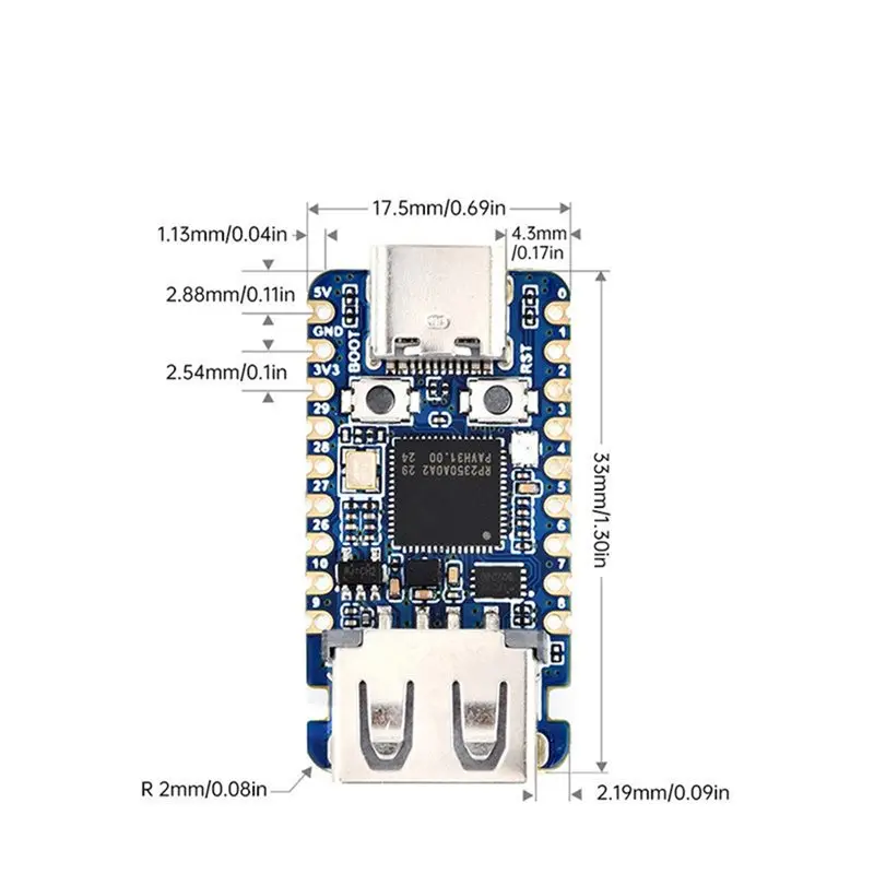 A53M-RP2350A Dual-Core Dual-Architecture Microcontroller USB-A Mini Development Board RP2350 USB-A Development Board