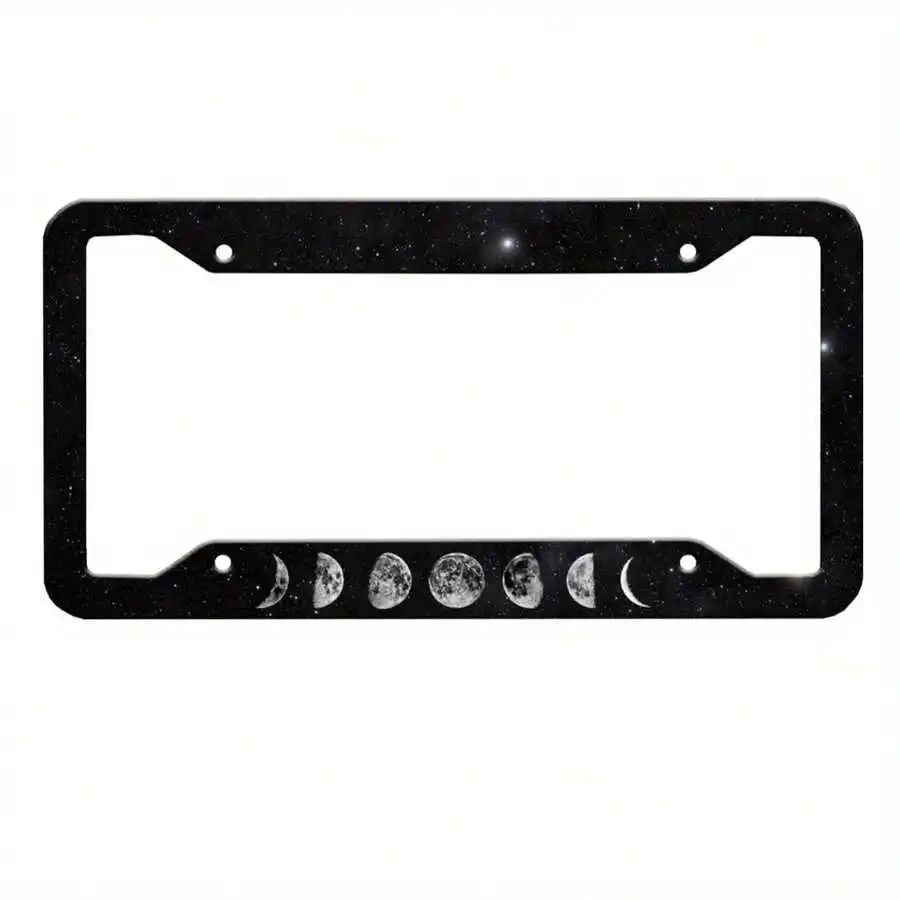 Moon Phase Nebula Spacecraft License Plate Frame, 12.2X 6.3inch Metal Car License Plate Holder, 4-Hole Design, US Standard