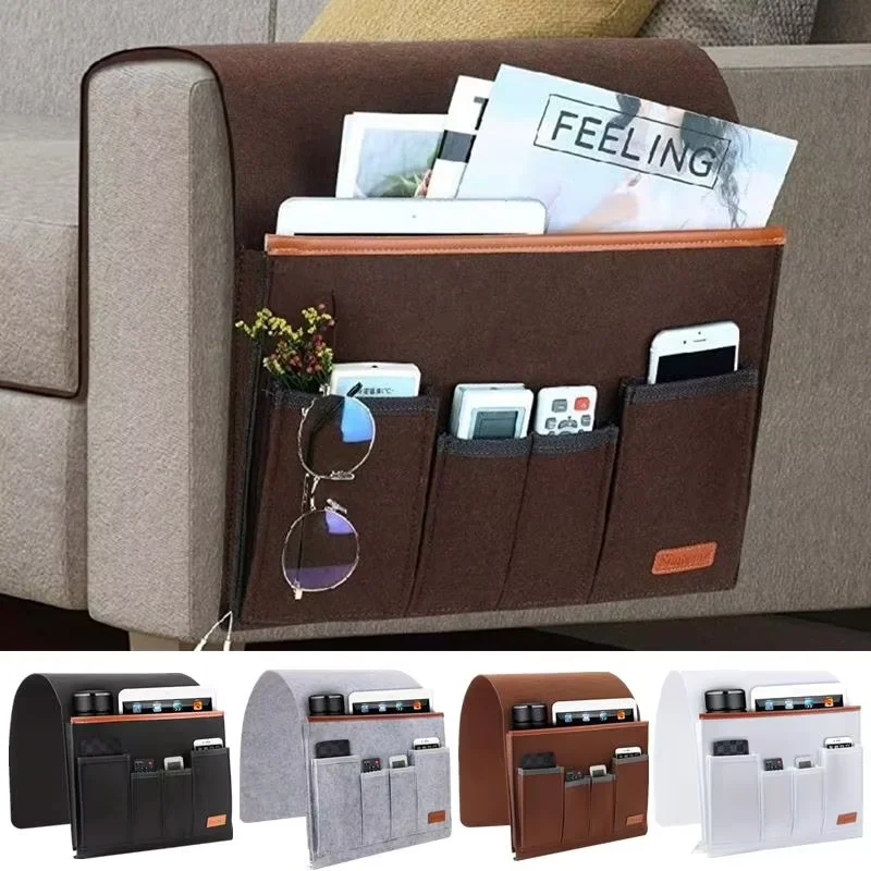 Household Armchair Caddy Felt Couch Recliner Armrest Organizer for Magazine Tablet Cell Phone Remote Control Hanging Storage Bag