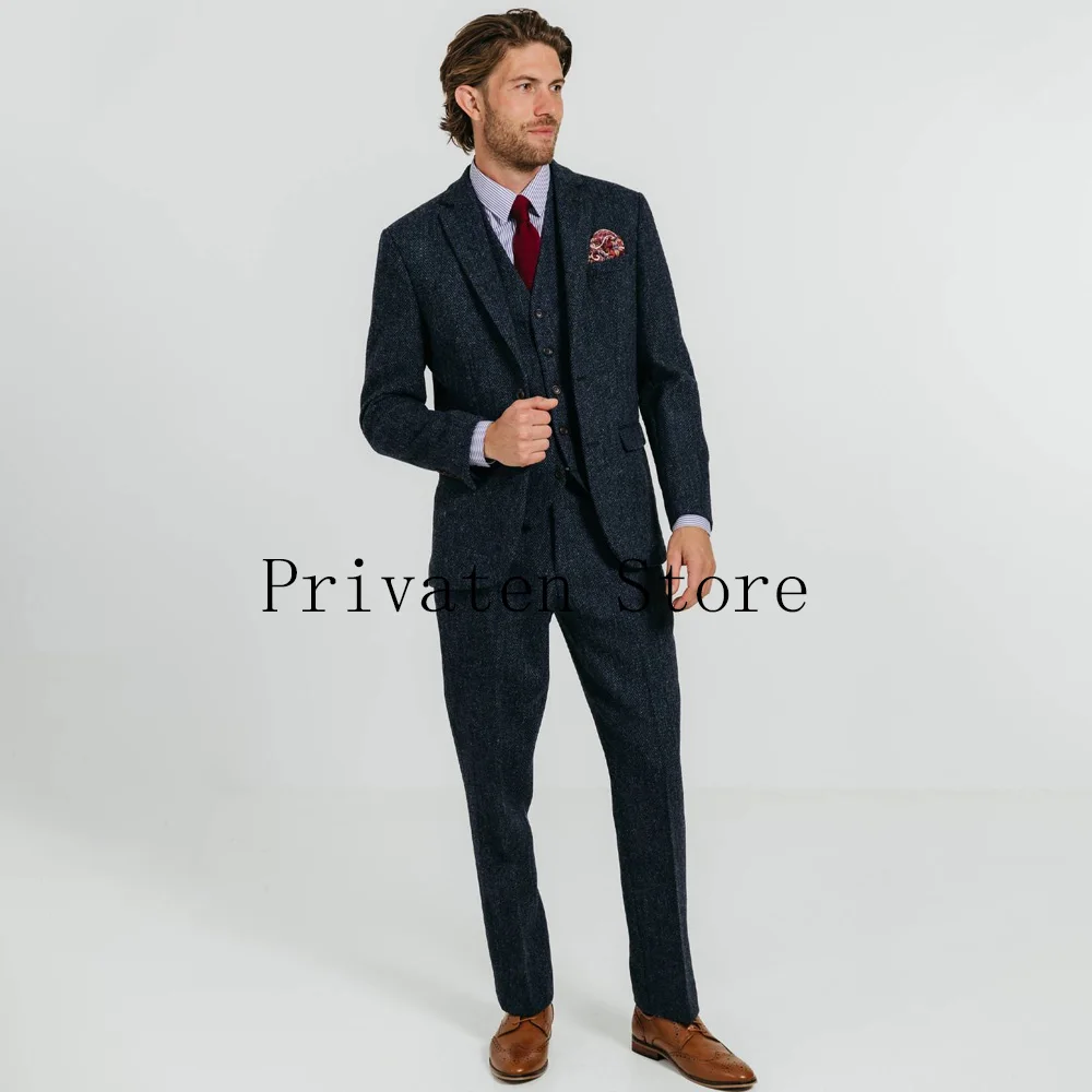 Men's Herringbone Three-Piece Suit Full Elegant Men's Suits Mens Suites Blazers Man Mens Clothing Outfit Set ، Jackets Male Sets