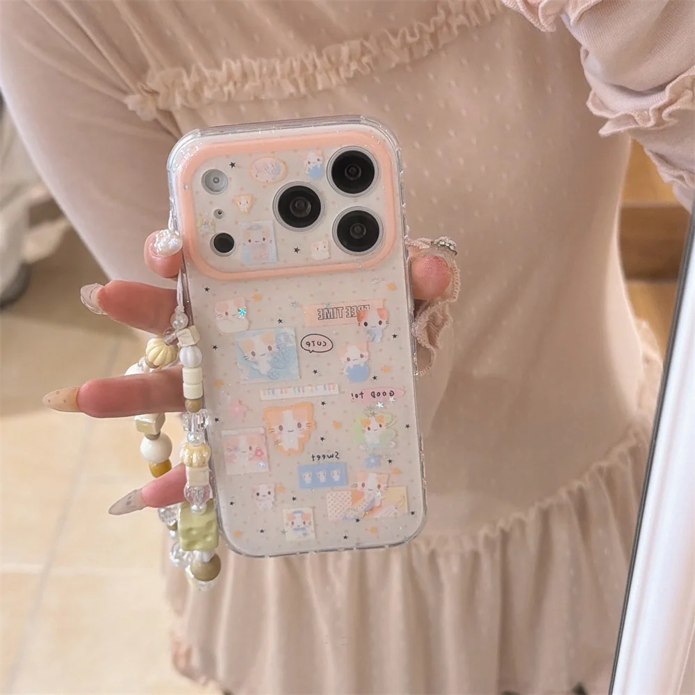 Cute Cartoon Cat Glitter Phone case for iPhone 17 Pro Max 16 Pro 15 14 13 15 Funda With Hinge Shockproof Cases For