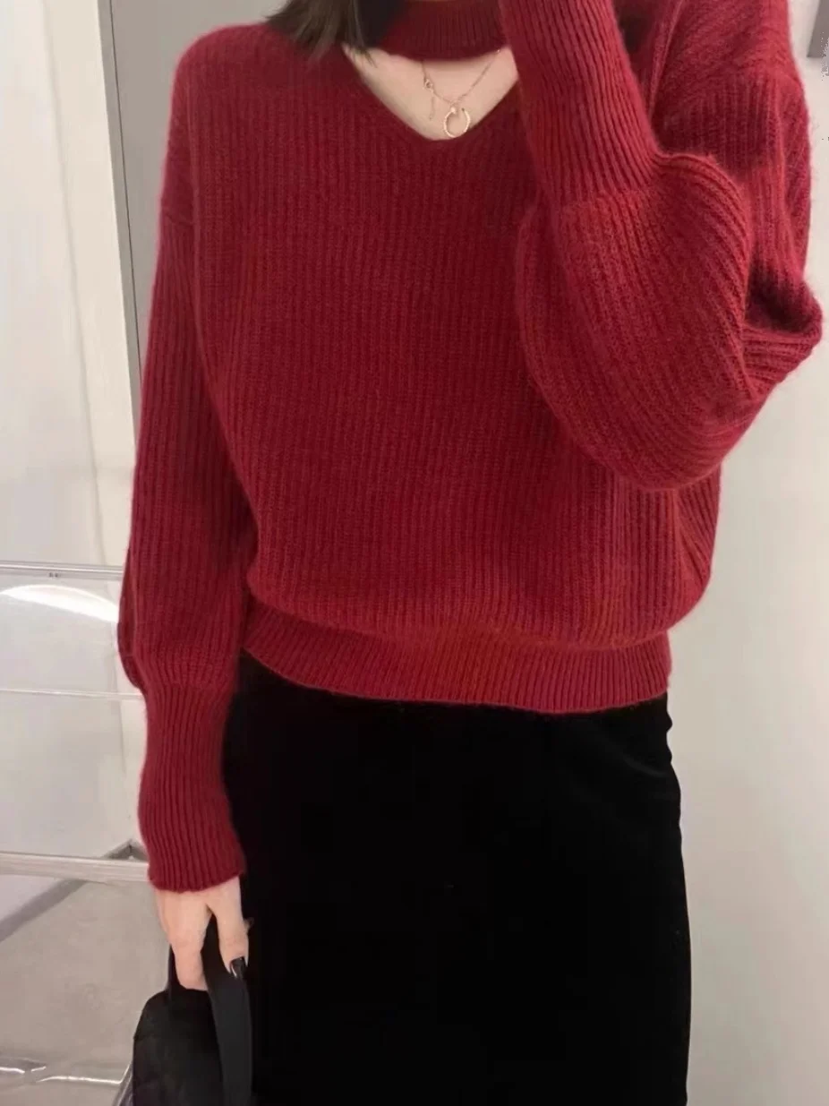 

Ele V-Ne Knitwear Loose Fit Lazy Sle Women's Top Warmth Autumn Winter New Arrival Versatile Comfortable Sweater