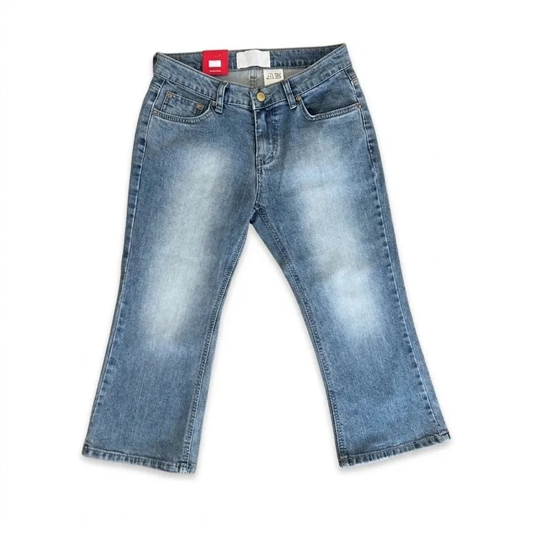 Ripped Washed Slim Fit Elastic Denim Jeans High Waist Asymmetric Seven-Foot Pants Casual Blue Cotton Non-Fleece Zipper Closure