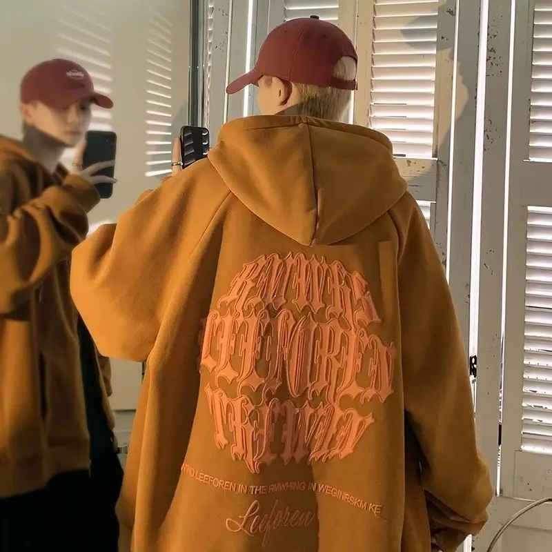 

Мужская толстовка с капюшоном на подкладке, джет тяжелого цвета, американский стиль, повседневная модная осенне-зимняя одежда