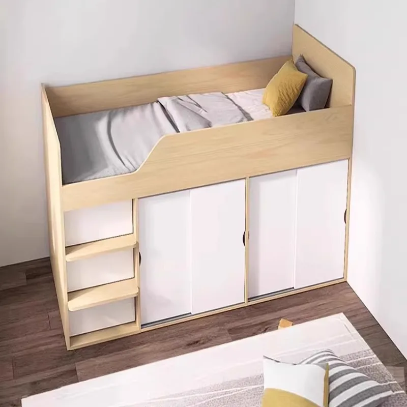 Multifunctional bed wardrobe integrated high and low bed small apartment space saving children