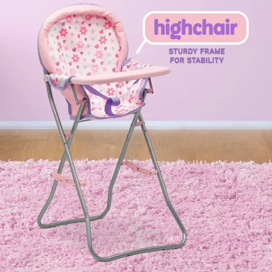 مجموعة ألعاب لحضانة الدمية، كرسي مرتفع ومقعد، مجموعة إكسسوارات دمية الأطفال، حقيبة تخزين روضة اللعب، دمية فاخرة أرجوانية #6