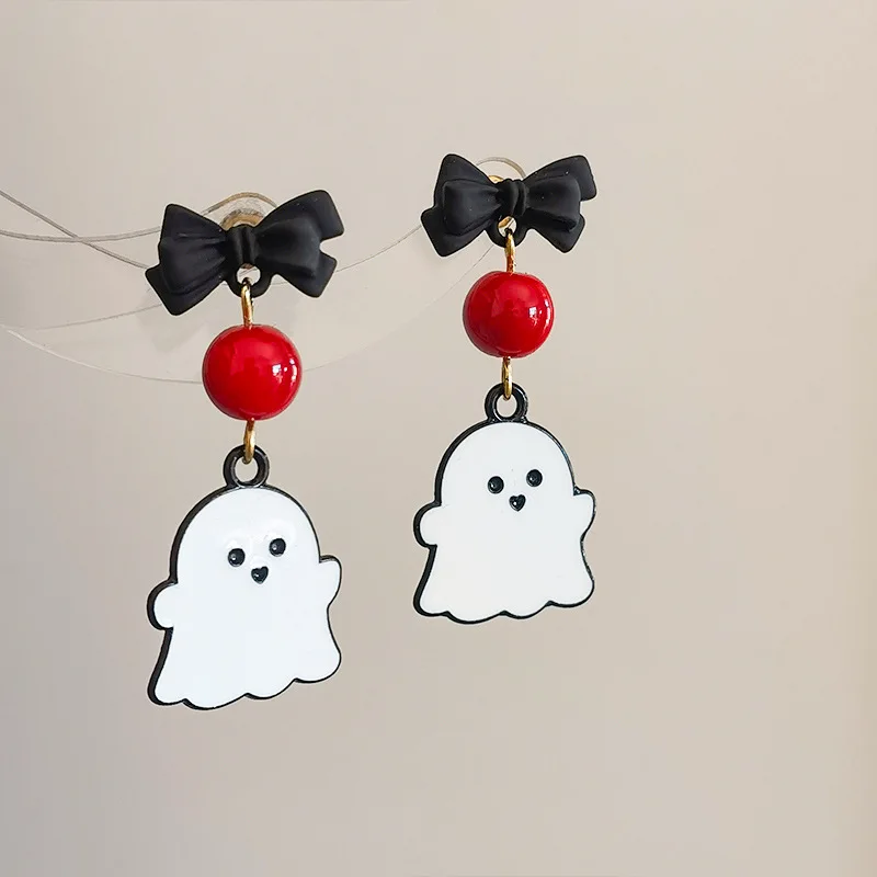 Neue Niedliche Halloween-Geister-Ohrringe aus Harz für Frauen Cartoon-Mode Geometrischer Roter Stern Ball-Ohrstecker Festtags-Party-Schmuck Geschenk – Detail 12