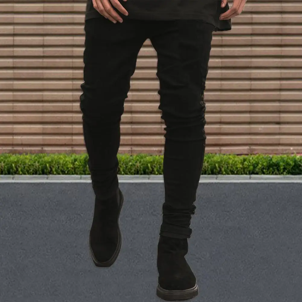 Motorcycle Stretch Men's Jeans Spring And Autumn Club High-Quality Jeans Classic Solid Color Daily Casual Wear Small Feet Pants