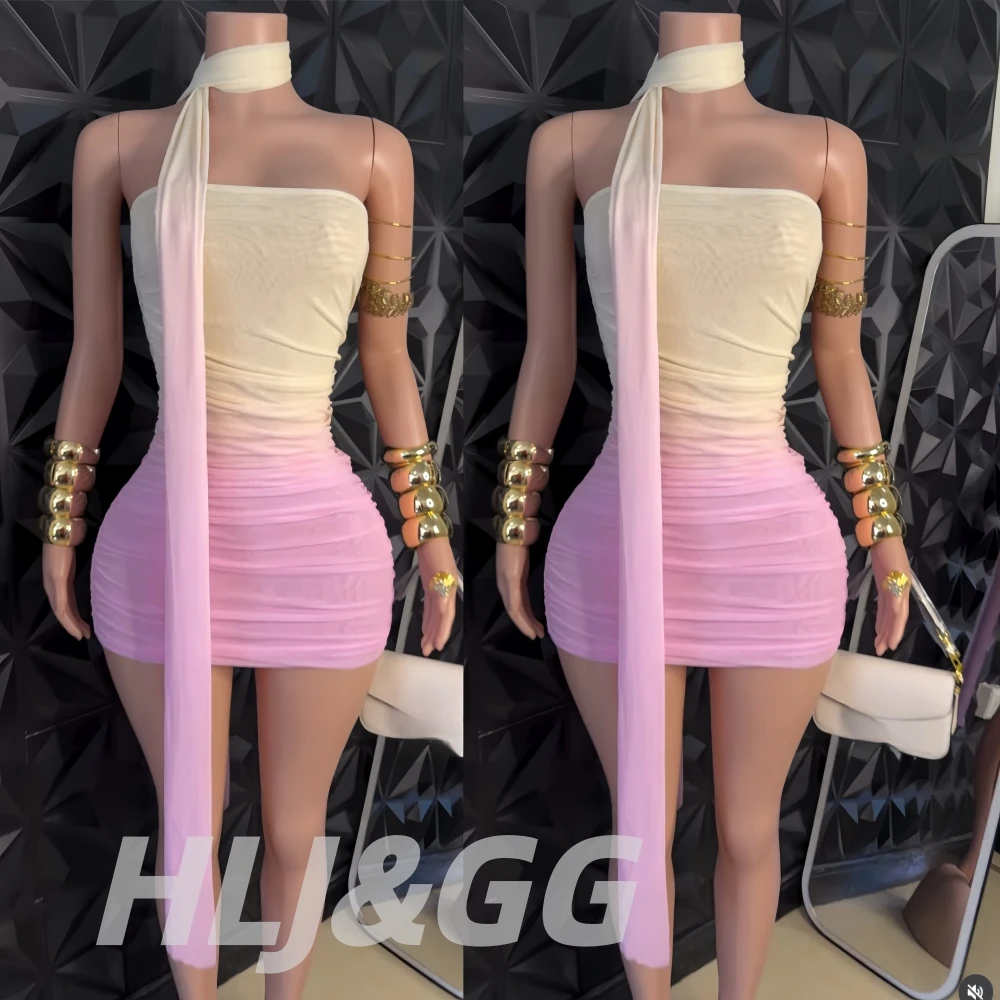 

HLJ Spring New Sexy Gradient Printing Patchwork Bodycon Dresses Woman Sleeveless Backless Dress Female Party Clubwear Vestidos
