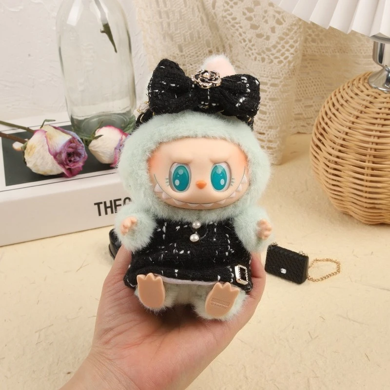 

For 17cm Labubu Doll luxury clothes pink Princess dresses black skirt Set Labubu doll DIY girl clothing bag shoes accessories