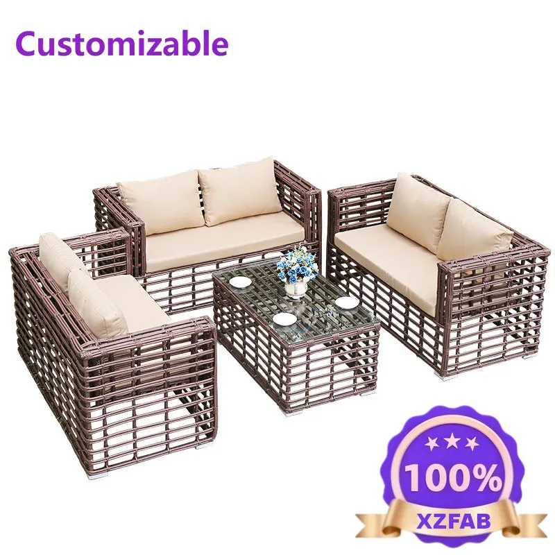 Factory Direct 2026 Outdoor leisure rattan sofa courtyard villa open-air balcony simple waterproof sunscreen rough rattan sofa