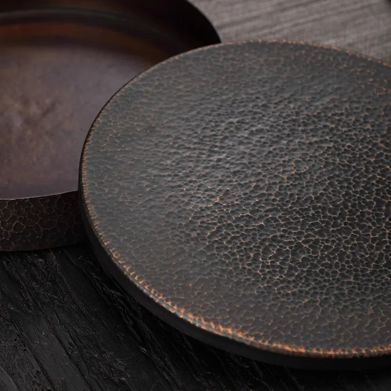 Red Copper Tea Cake Box, Hand-Hammered Texture, Airtight Moisture-Proof Storage, Premium Tea Accessory