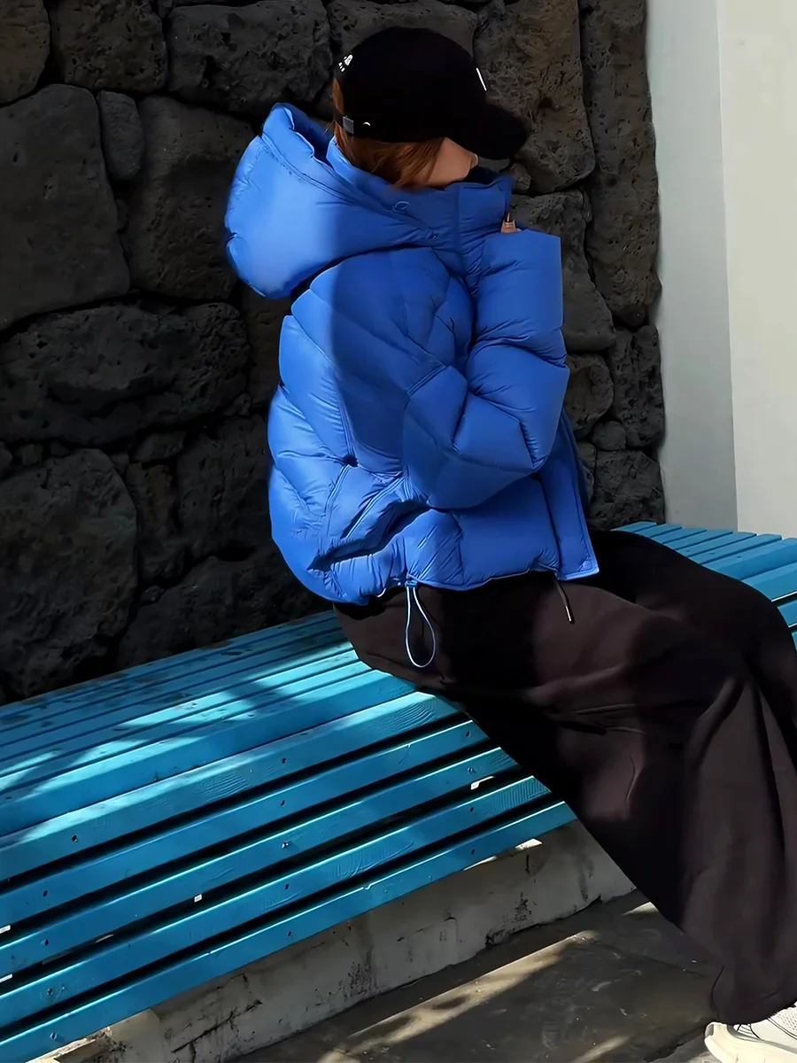 

Модная синяя женская утепленная куртка-пуховик 2026 года, зимняя, с наполнителем из белого утиного пуха, дизайн «Черепаха», повседневная, свободного кроя.