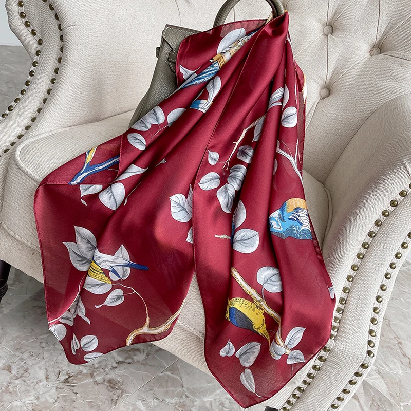 Spring Scarf Women\'s Luxury Design Scarf Silk Smooth Scarf Soft Muslim Headband Shawl Beach 90x90cm