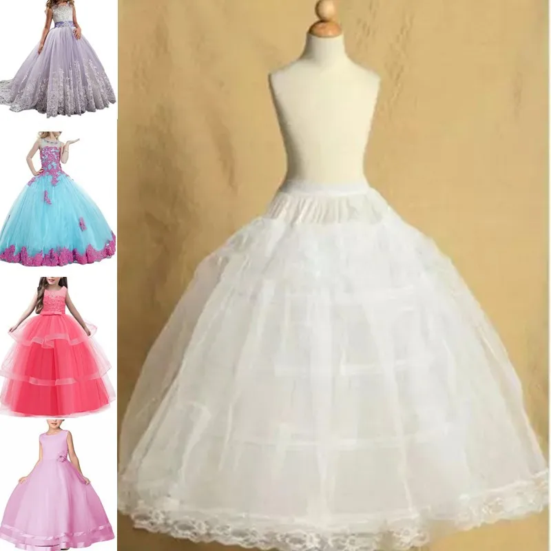 Anágua branca para meninas, saia Crinoline, tule florido, vestido de dança, saia inchada, 3 aro, tamanho 7, crianças 1-18Year-Old