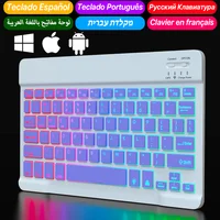 Español Teclado retroiluminado inalámbrico para iOS, Android, sistemas Windows, retroiluminación recargable, 10 pulgadas, Mac, iPad, MatePad, portátil