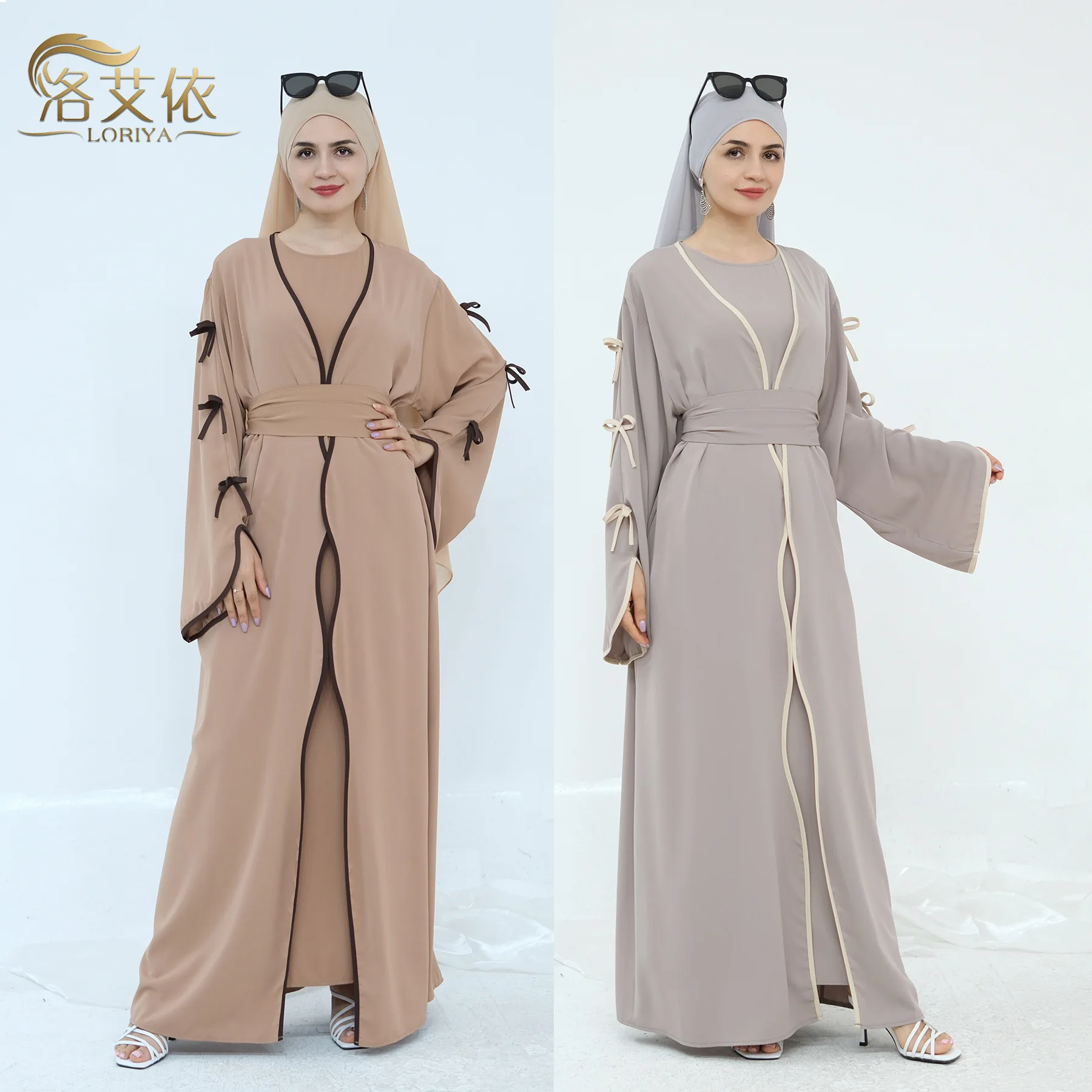 Moyen-Orient musulman nouvelle mode femmes couleur unie décontracté à la mode élégant 2 pièces ensembles Cardigans Abaya robe intérieure vêtements féminins