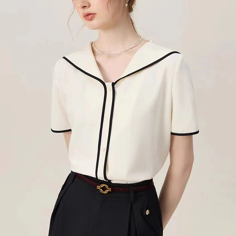 Nuova camicia da donna marinaio camicetta elegante camicia a maniche corte camicetta donna top Blusas Para Mujer Camisas De Mujer Blusas camicie N489