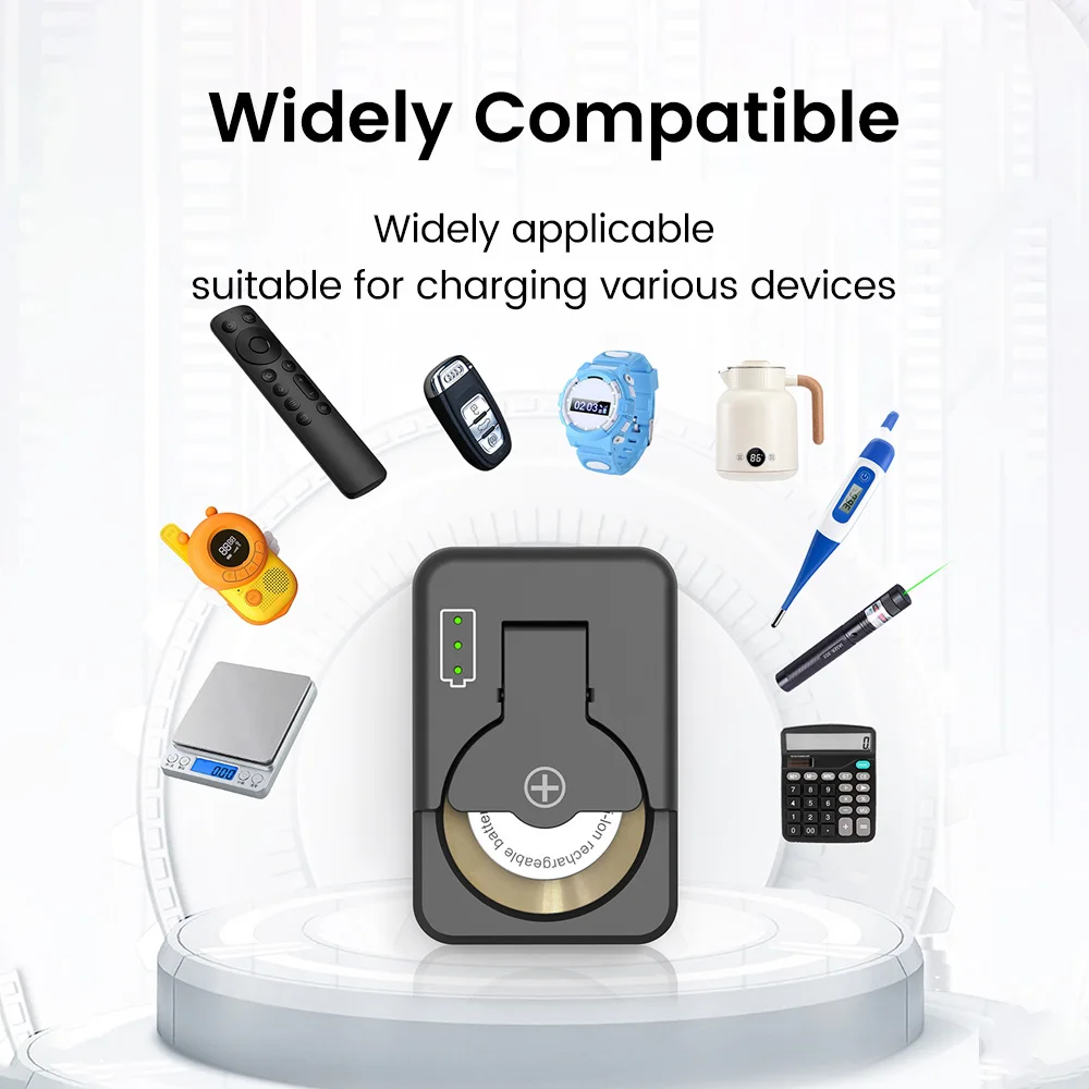 Rechargeable Button Battery Charger for LIR1025/1220/1254/1620/1632/2016/2025/2032/2430/2450 Type C Port Charging Battey Power