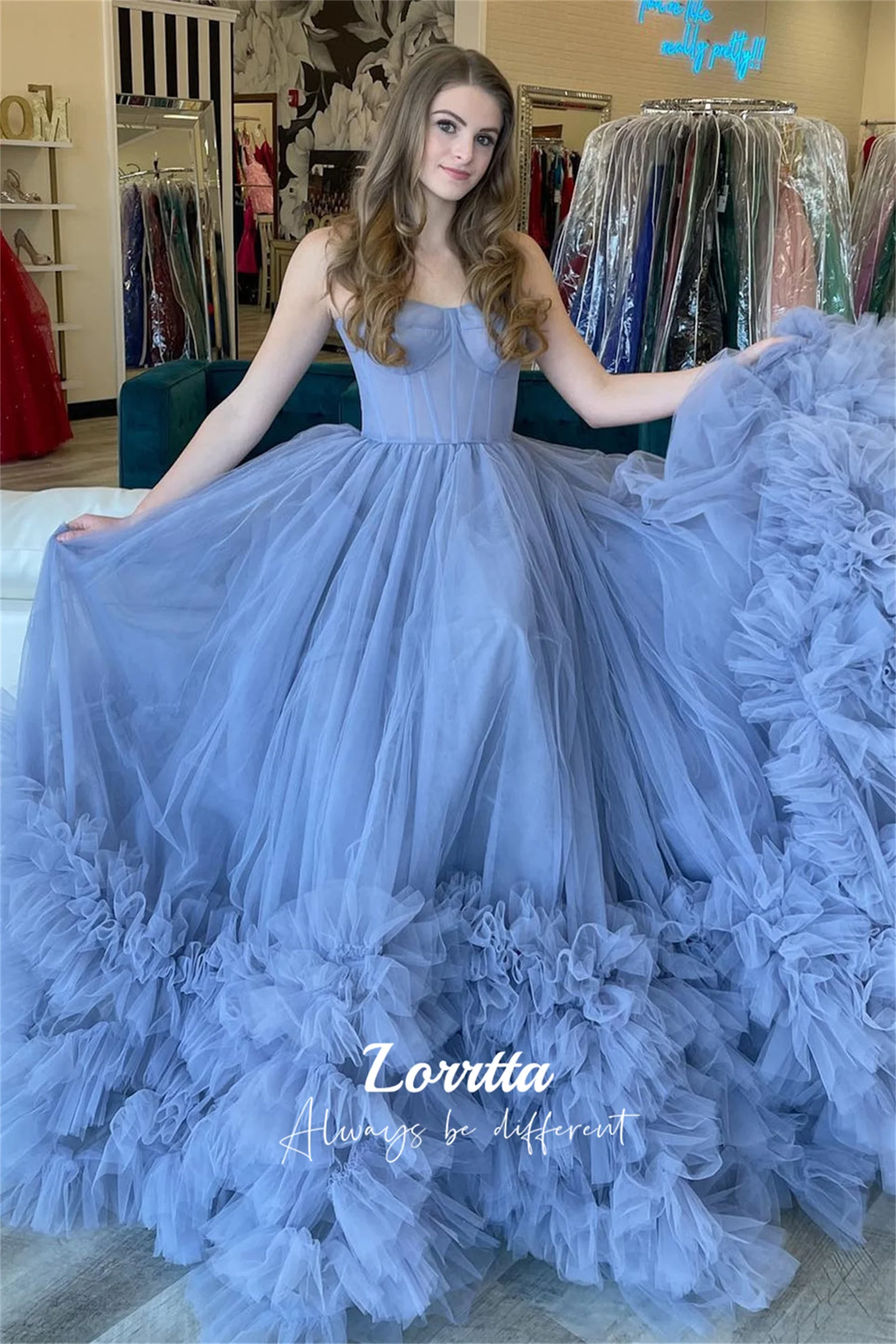 Lorrtta Taro Purple Prom Dress Evening Dress Sweet Tulle Floor-Length Prom Dress Sweetheart Neck Sleeveless Party Dress Fairy