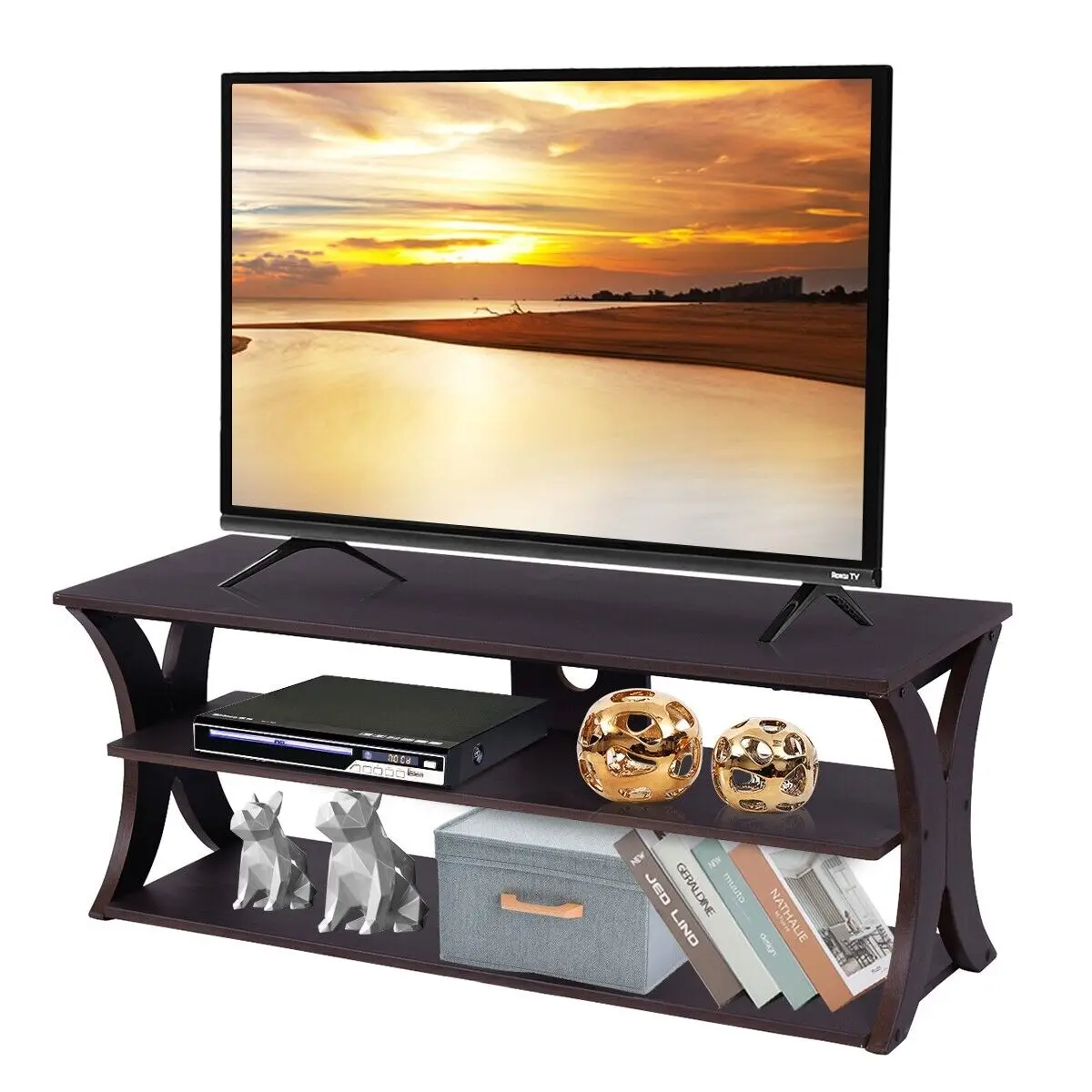 GOFLAME TV Stand for TVs up to 120 CM, Media Console Table w/Open Storage Shelves, Modern Entertainment Center TV Console