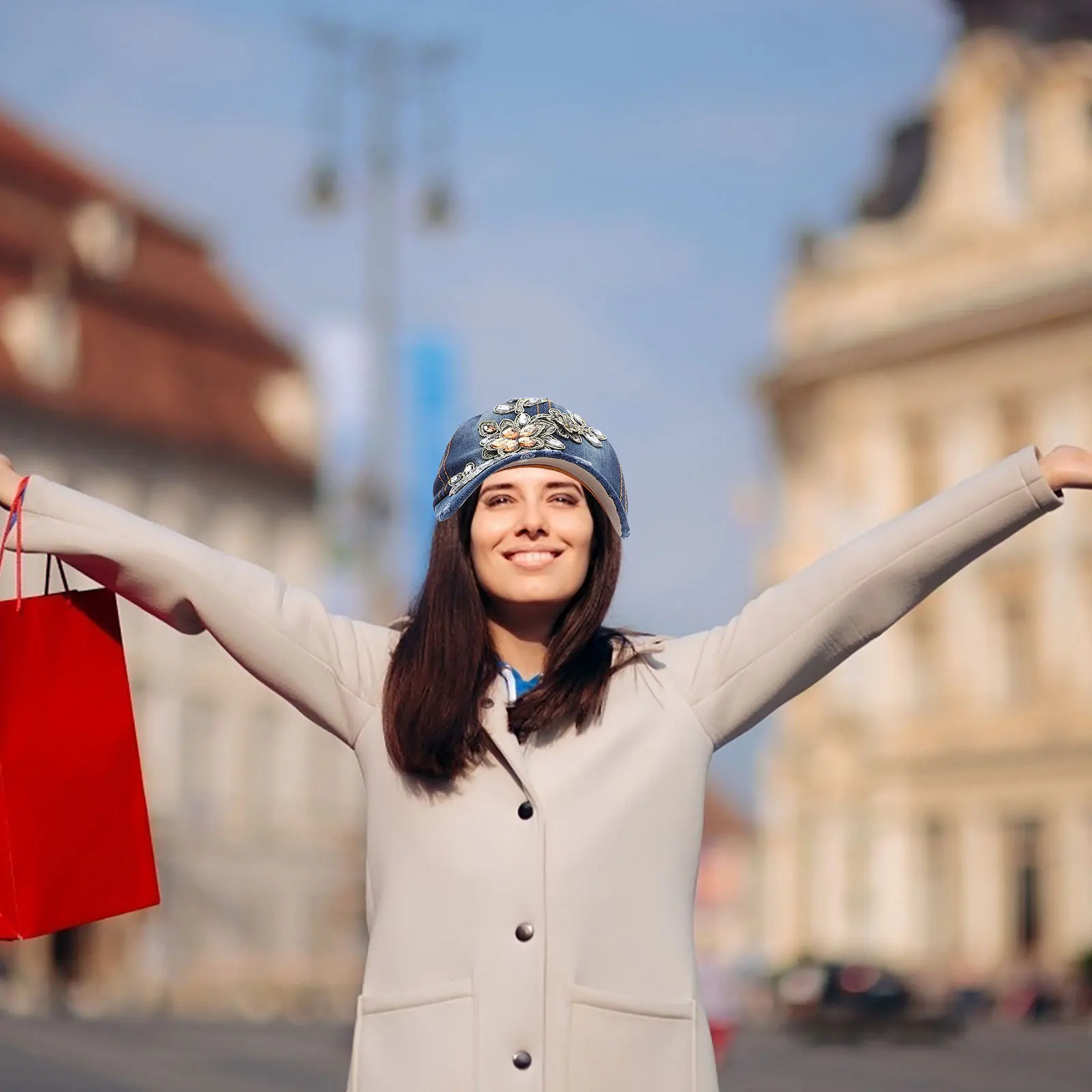 

Bling Denim Hats Rhinestone Women Baseball Cap Adjustable Hat Comfortable Durable Stylish Fashionable Perfect for Outside