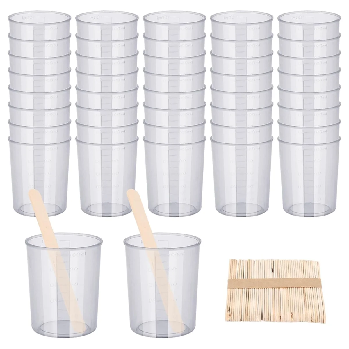 AT16 90PCS Epoxy Mixing Cups Kit, 40PCS Graduated Cups Transparent Scale Cups with 50 Pack Wooden Stirring Sticks 100ML