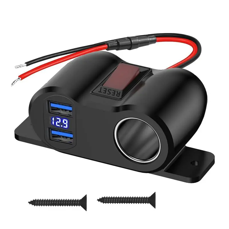 M93K-QC3.0 USB 3.0 Cigarette Lighter Socket Splitter With Voltmeter 12V Car Power Adapter For Marine Motorcycle Truck