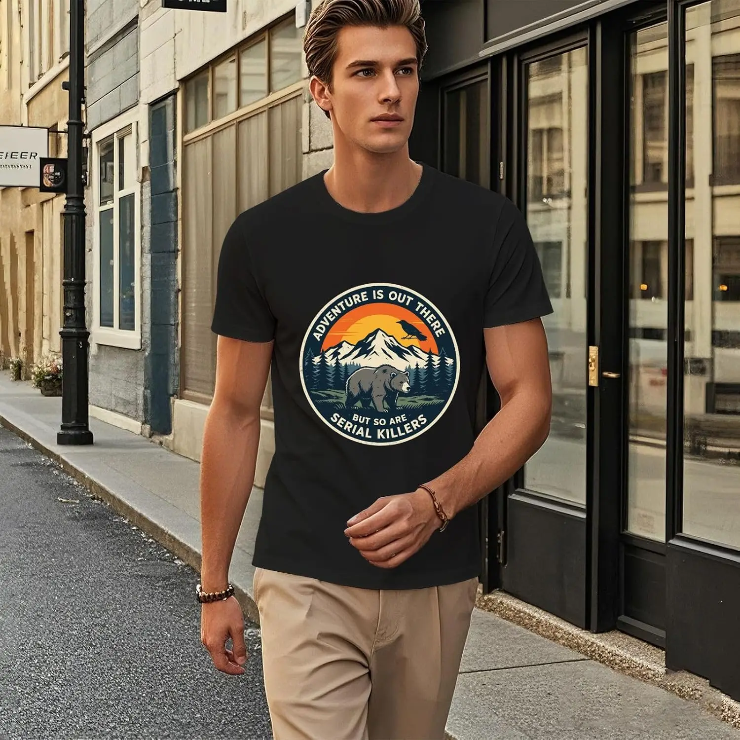 Adventure is Out There But So are Serial Killers for Men Aesthetic T-Shirt