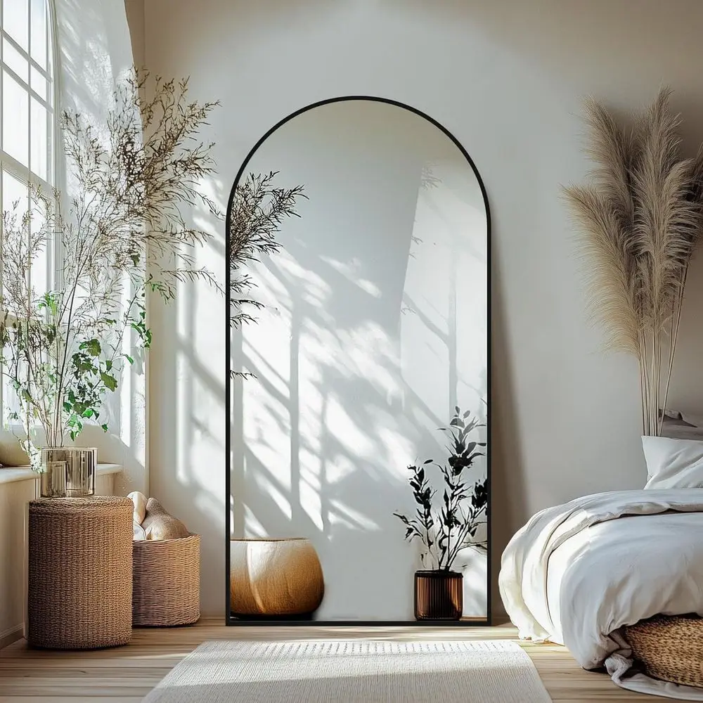 

ull Length Mirror, Large loor Mirror or Wall, Bedroom, Bathroom, Living Room with Aluminium e (Stand, Arch 70x35, Black)