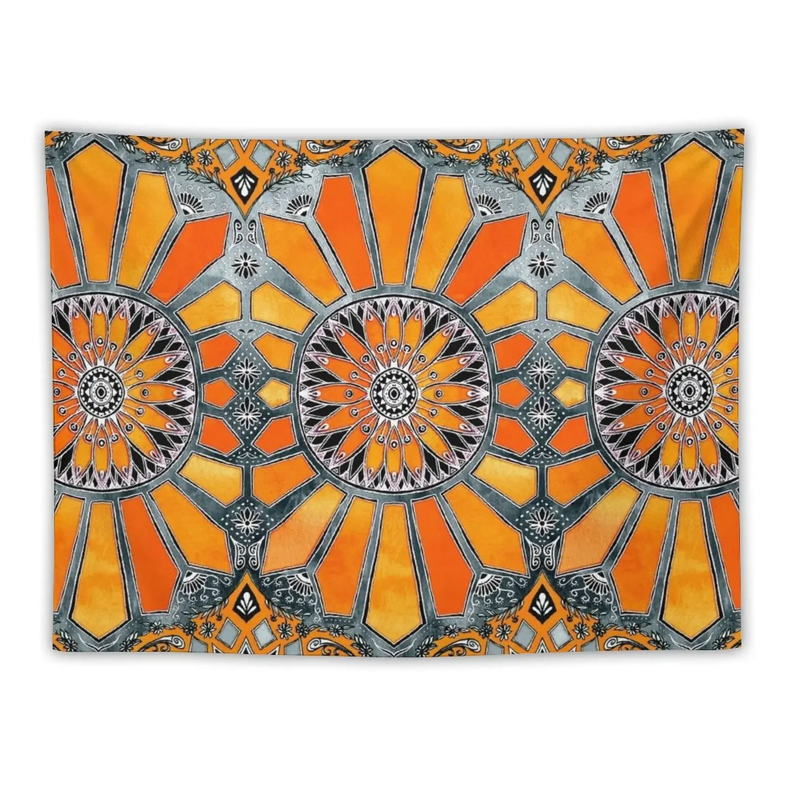 Celebrating the 70's - tangerine orange watercolor on grey Tapestry Decor For Bedroom Bed Room Decoration Tapestry