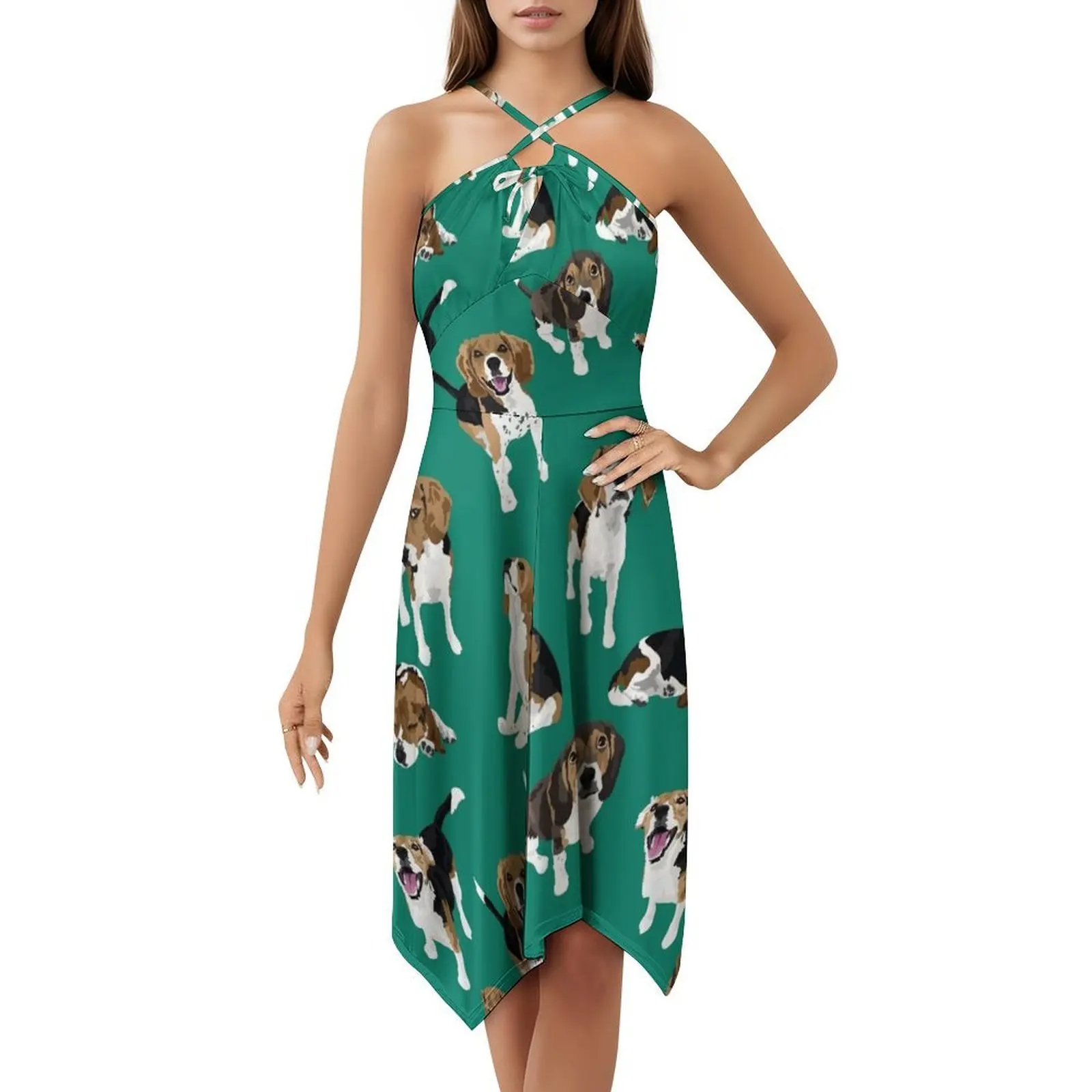 بيغل البوهيمي فستان بلا أكمام للنساء طباعة فساتين حفلات الشاطئ بيغل الكلب الكلاب كلب الصيد جرو الملابس النسائية #5