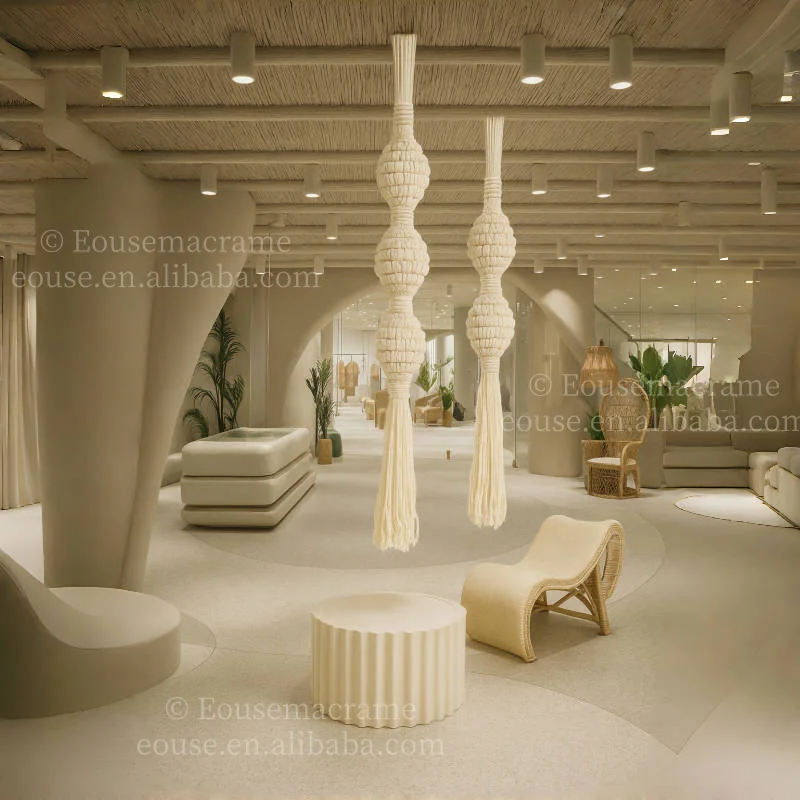 

Handmade Macrame Wall Decor Luxury Cotton Rope Long Tassel Hanging Art for Living Room Wedding Backdrop Hotel Decoration