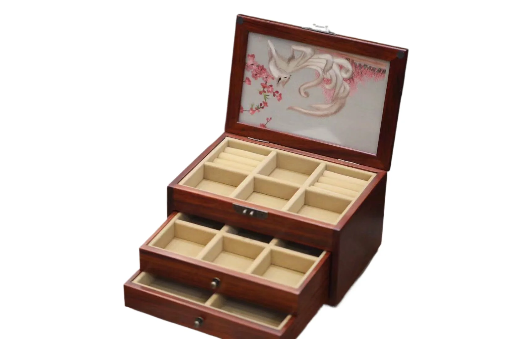 Suzhou embroidery double-sided embroidered solid wood jewelry box, new Chinese retro style three-layer storage exquisite gift