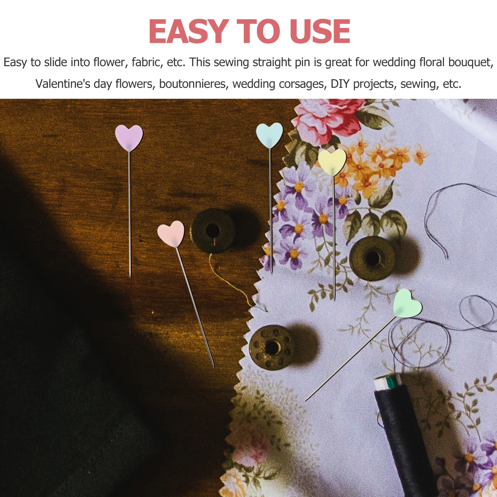 

200pcs Locating Pin Colored Heart Head Fabric Diy Straight Pin Portable Sturdy Sewing Tool For Crafts Wedding Embroidery