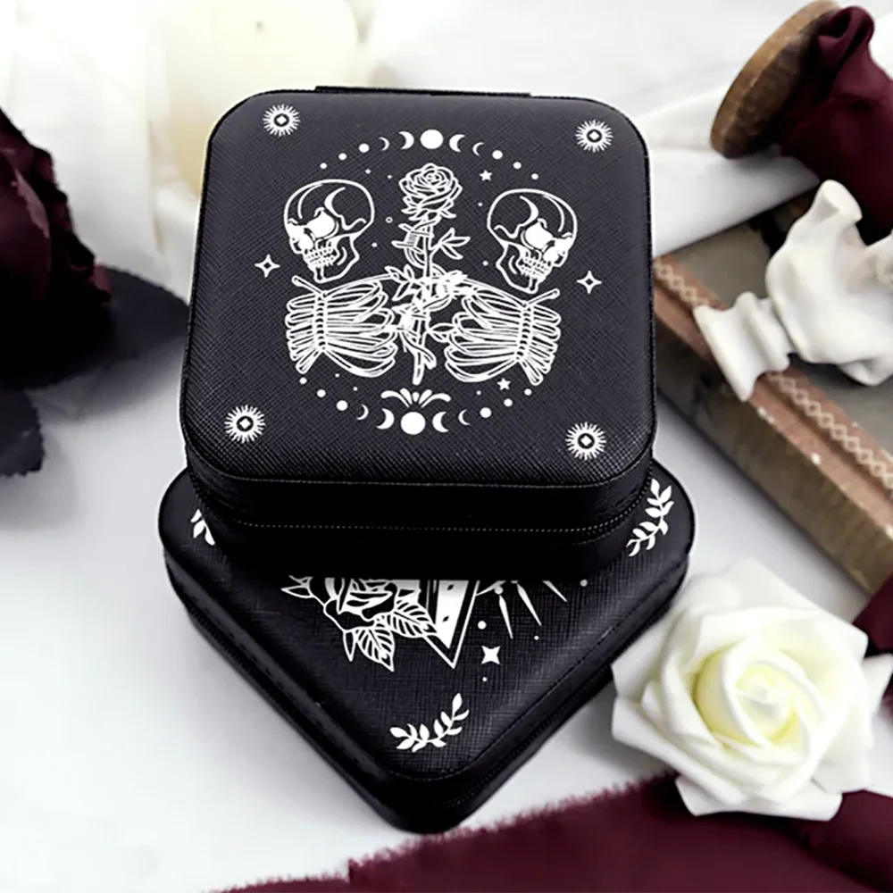 "1 قطعة صندوق مجوهرات الهالوين القوطي |   حافظة Skull Rose - هدية وصيفة العروس من Til Death، وتخزين مجوهرات السفر، ومستلزمات الحفلات المفضلة"