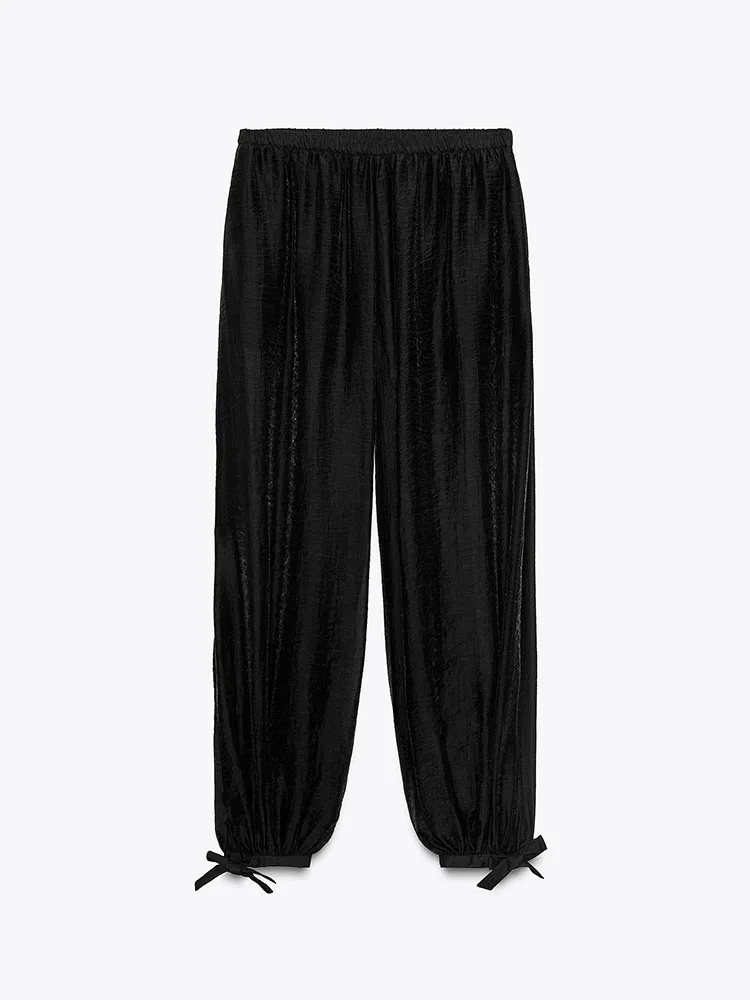 Faionable Damen-Puffy-Hose in Übergröße mit Knotenverzierung, Herbst 2022, Neuankömmling, vielseitig, schlankmachend, mittlere Taille, Lante...