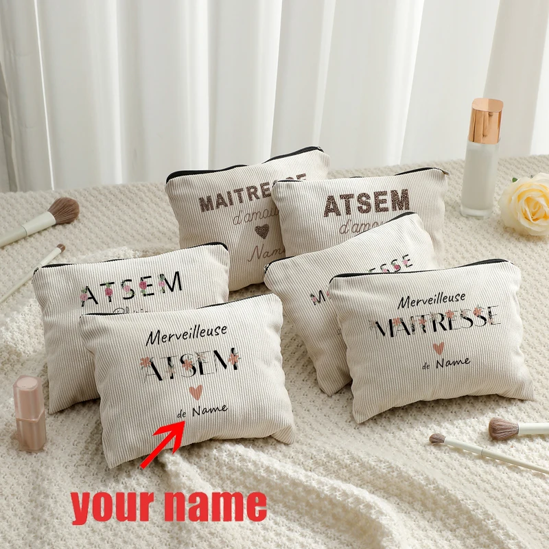 

Personalized with Name Boho Flowery Letters Atsem Teacher Patterns Makeup Bag Travel Toiletry Pouches for Thank Teacher Gifts