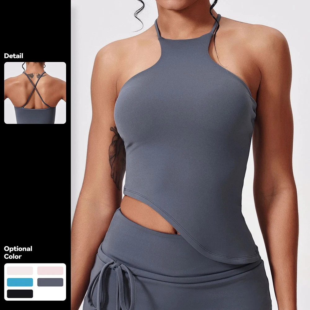 

Fitness Halter Top Woman Gym Clothes Yoga Tank Push-up Cross Back Sport Bra Workout Activewear Pilates Vest Removable Chest Pad