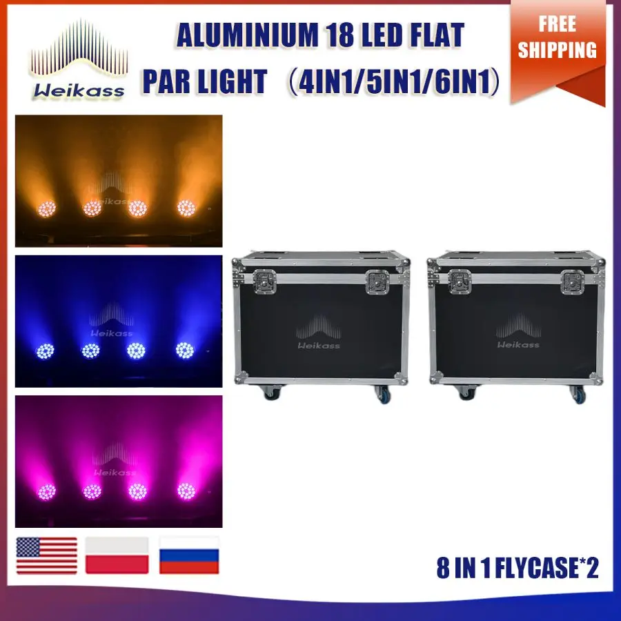 

No Tax 2Pcs Flycases For 18x12w RGBW 4in1/6in1 LED Par Light Wireless Control Flat Spot Light For Dance Studio Stage Performance