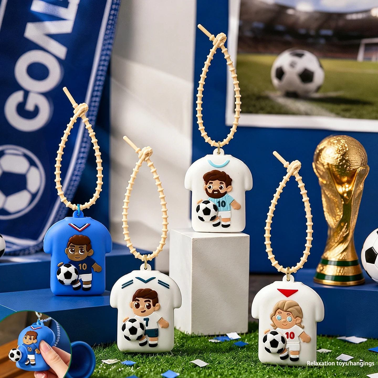 Football jersey squeeze toy keychain, sports star stress relief pendant, student schoolbag decoration, fan's small gift