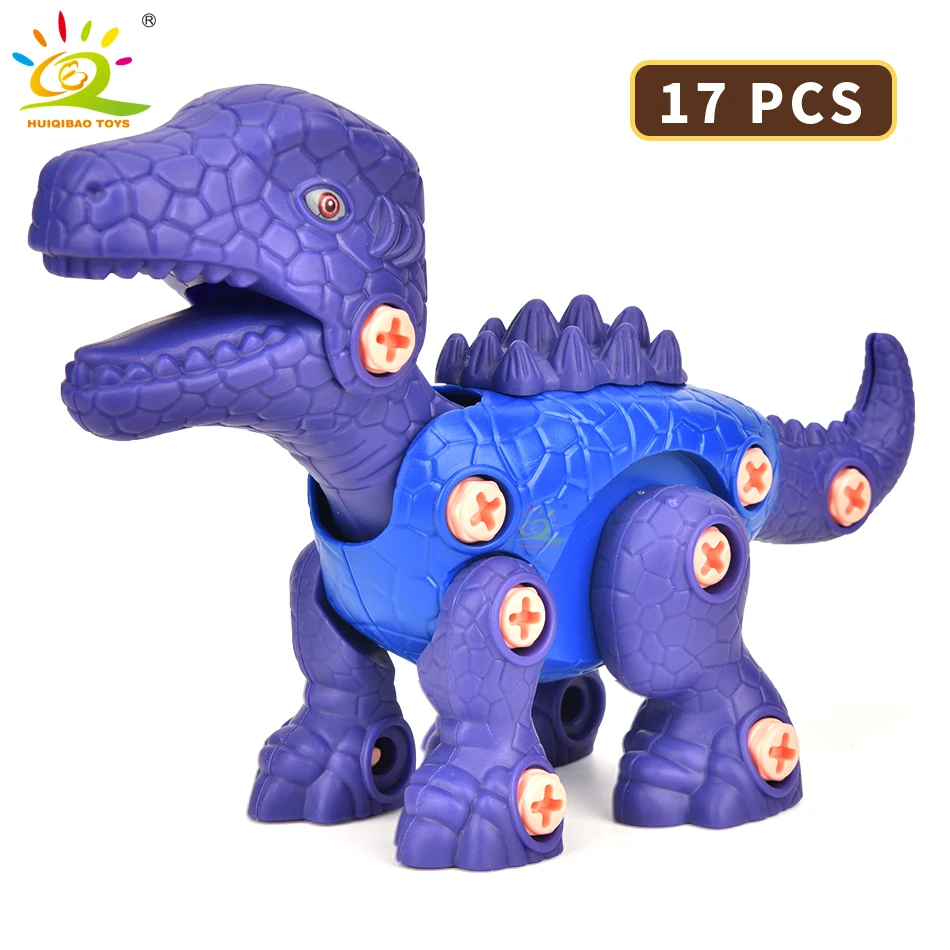 HUIQIBAO DIY Screw Nut Dinosaur Assembly Screwing Blocks Tyrannosaurus Raptor Triceratops Building Construction Toy for Children