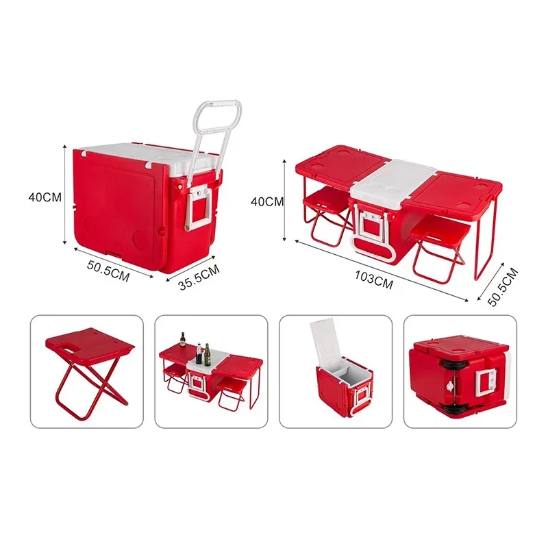 Caja enfriadora plegable de plástico para playa, Camping, Picnic, con mesa y sillas, gran oferta, 2024