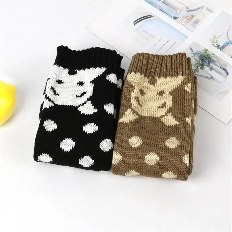 

L5YC Women Knitted Leg Warmer Socks Dots Puppy Dog Pattern Stretch Leg Cover